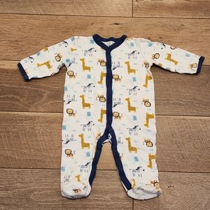 Chick Pea White and Blue Footies with Giraffe Zebra Lion And Elephant Print